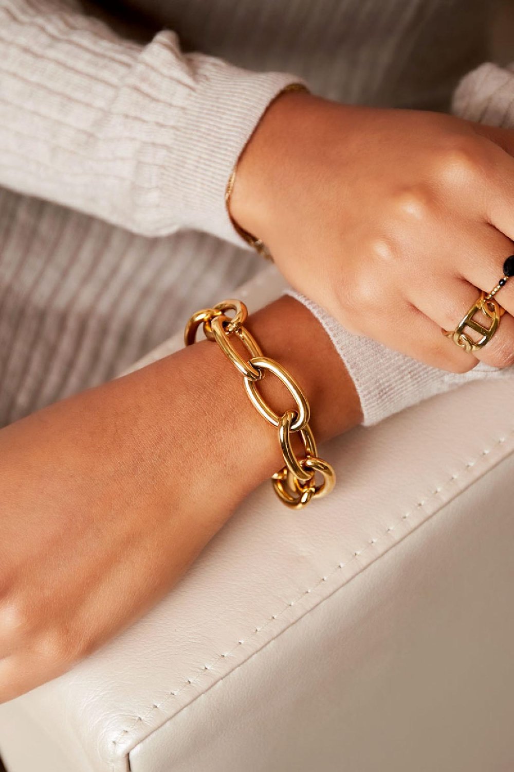 Chunky chain bracelet with large links Silver Color Stainless Steel h5Picture4